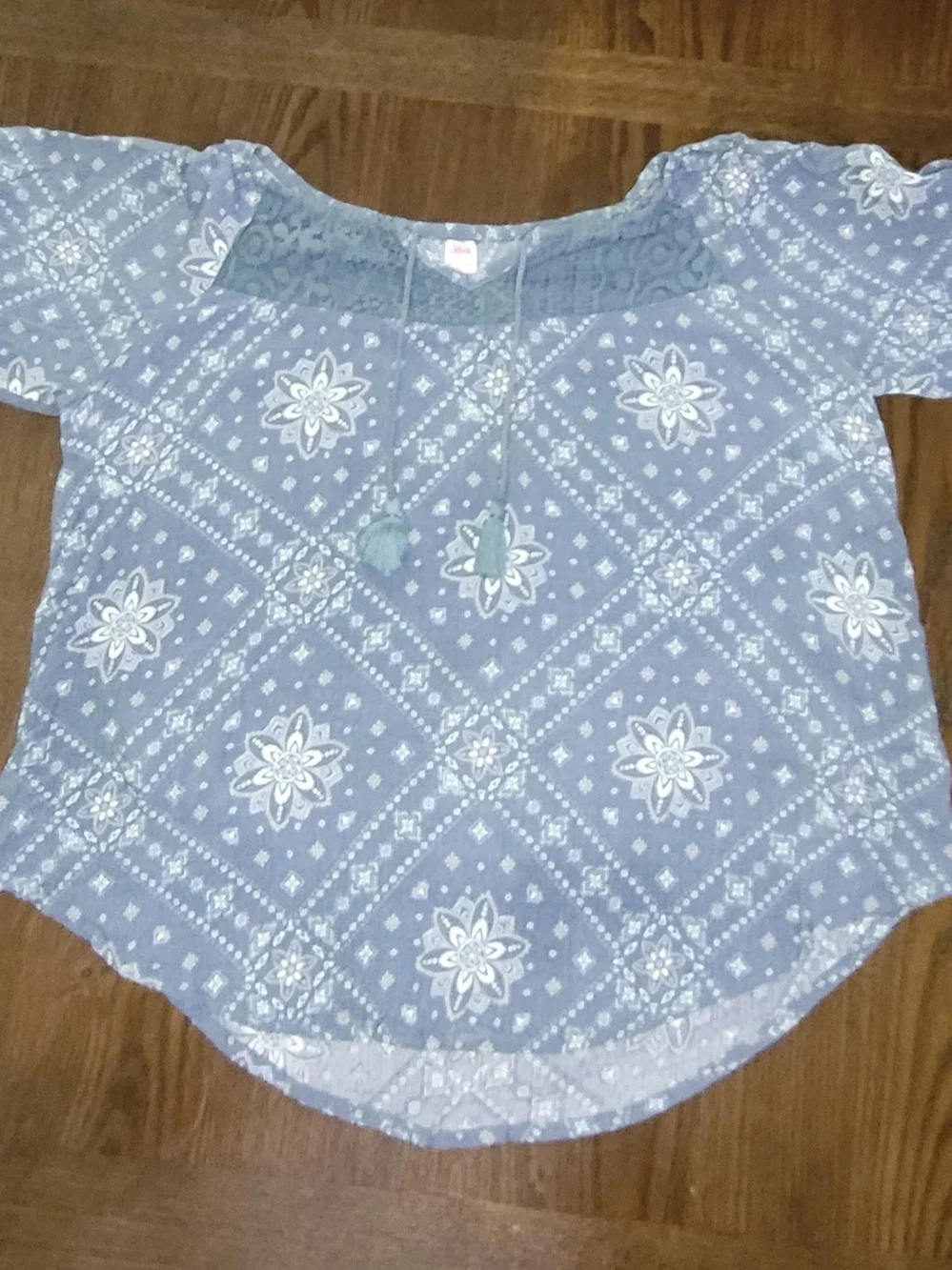 Justice Blue Paisley Tassel Peasant Top